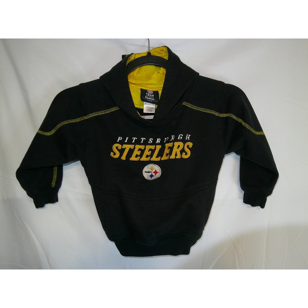 Vintage Pittsburgh Steelers Kids Hoodie NFL Reebok Black Yellow Sweatshirt